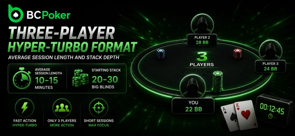 BC Poker three-player hyper-turbo poker format banner