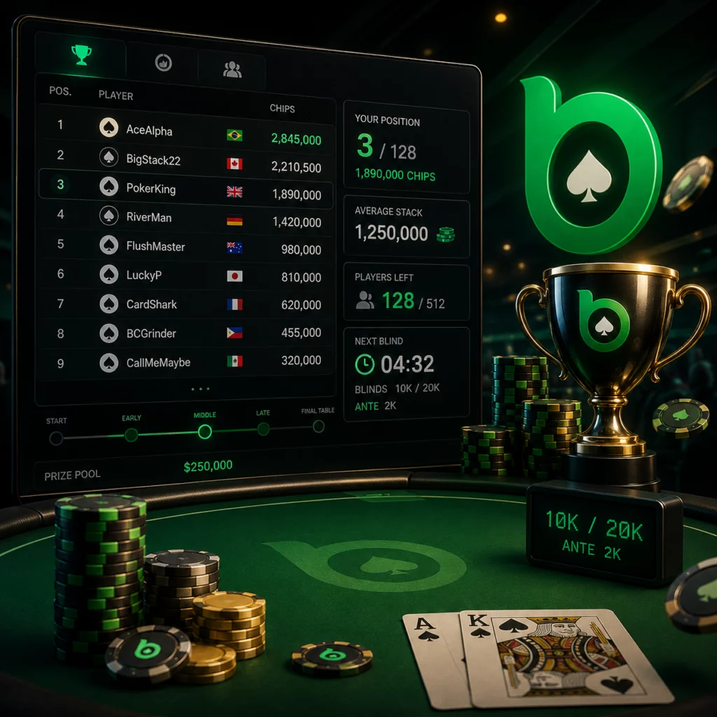 BC Poker live leaderboard chip count tracking